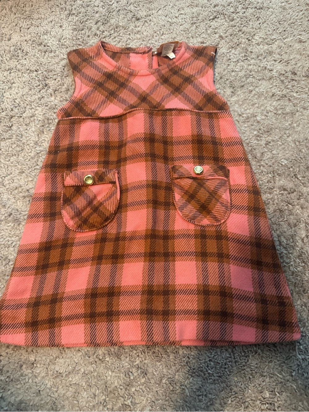 Girls Pink and Brown Plaid Sleeveless Dress